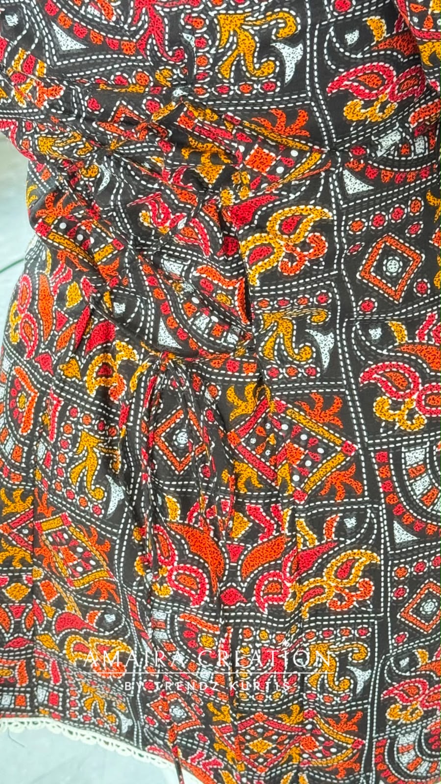 Ethnic Multi Coloured Patchwork Print Short Kurti with Back Knot Dori