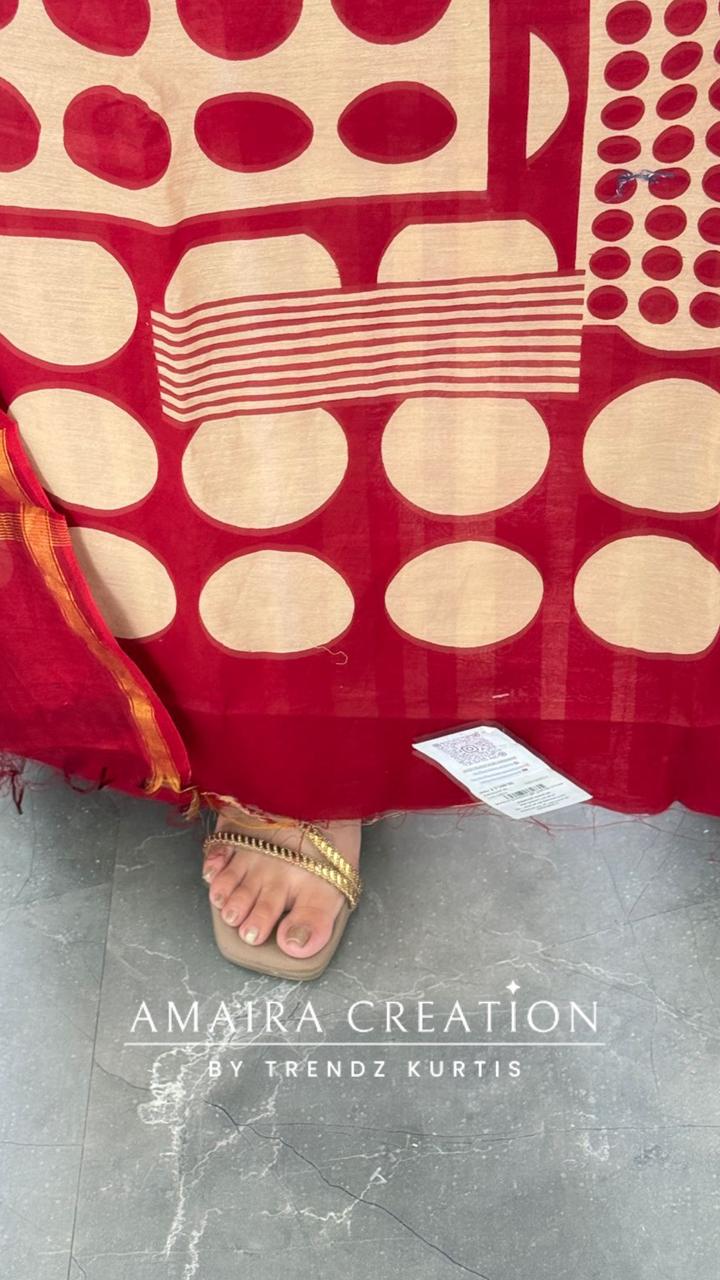 Premium Cotton Maroon Colour Polka Dot Pattern Unstitched Suit