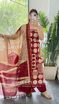 Premium Cotton Maroon Colour Polka Dot Pattern Unstitched Suit