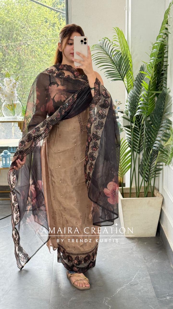 Premium crepe fabric Mouse colour Unstitched Suit