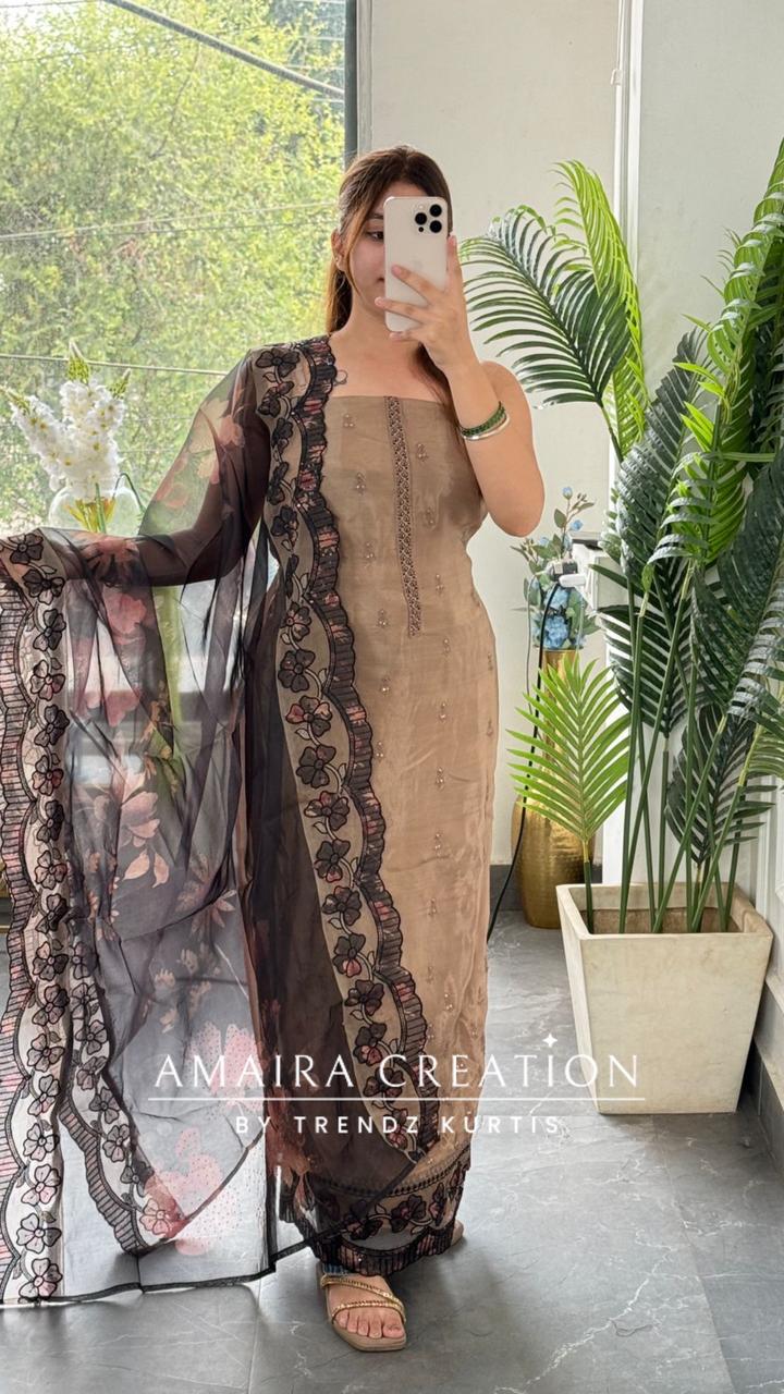 Premium crepe fabric Mouse colour Unstitched Suit