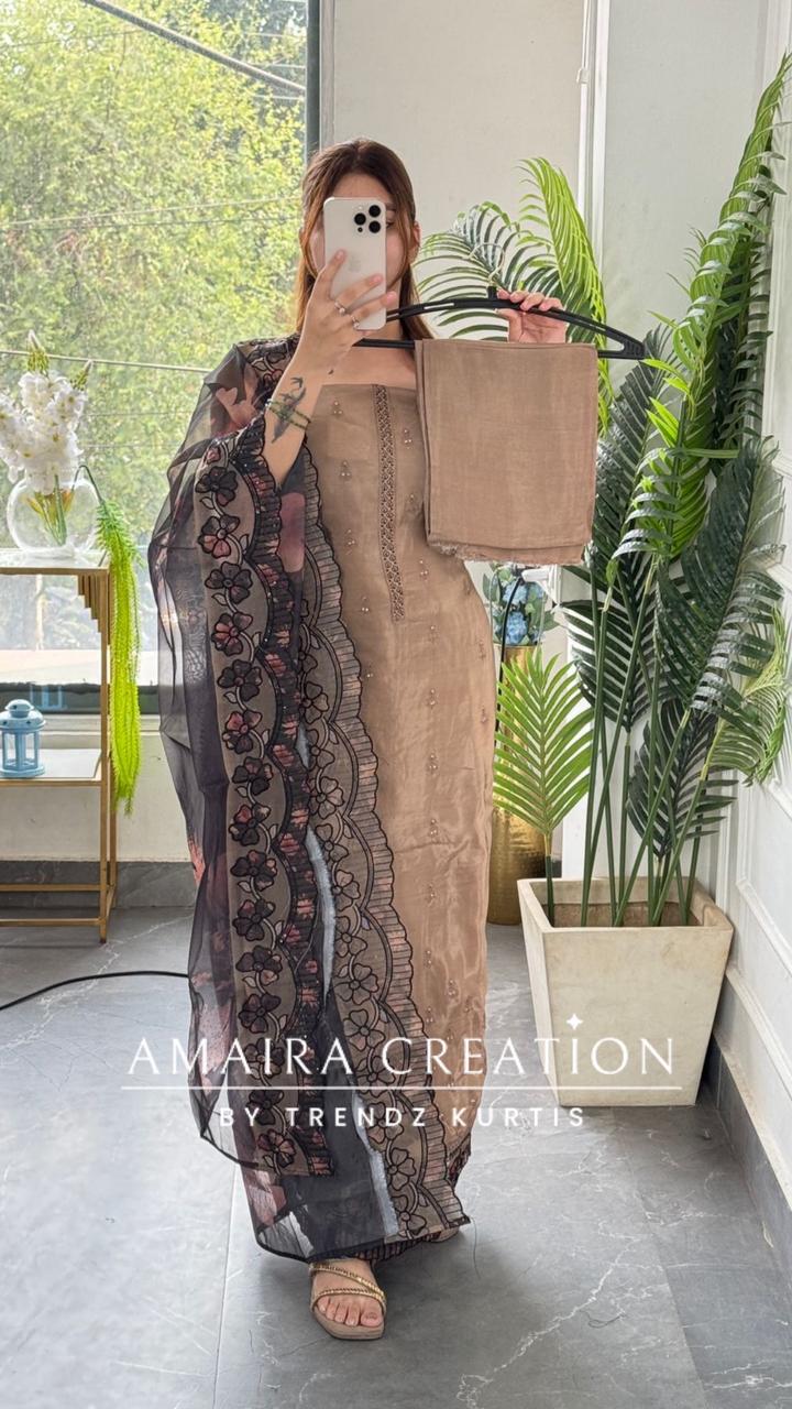 Premium crepe fabric Mouse colour Unstitched Suit