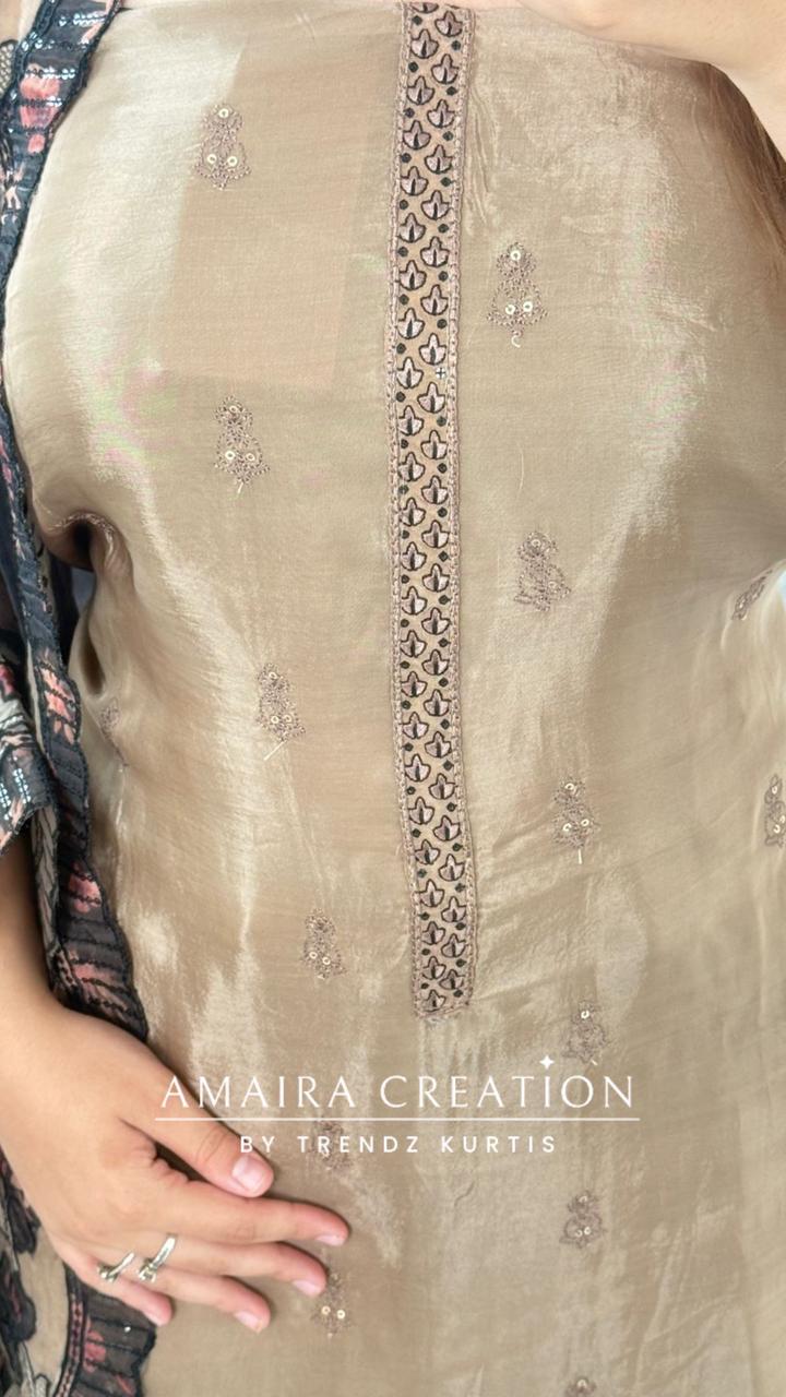 Premium crepe fabric Mouse colour Unstitched Suit
