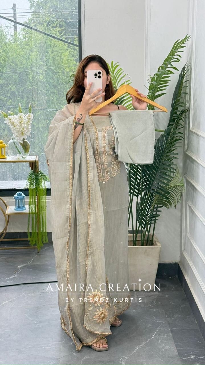 Premium Crush Tissue Beautiful Work Dealtailing Unstitched Suit
