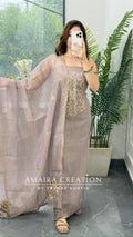 Premium Crush Tissue Mauve color Beautiful Work Dealtailing Unstitched Suit