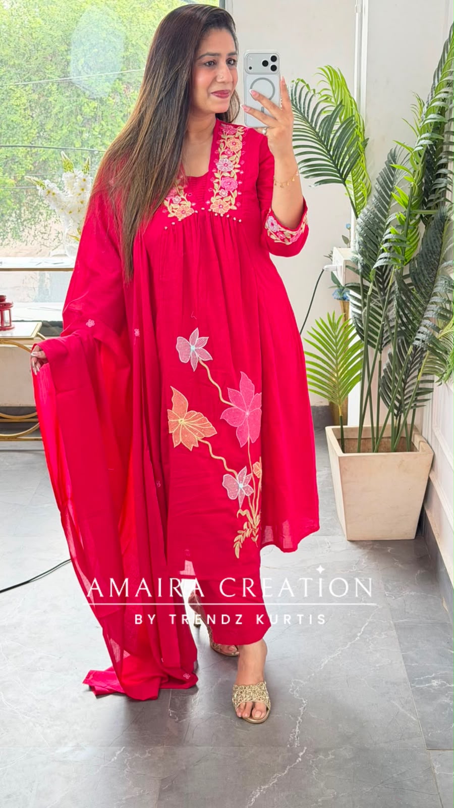 Premium Cotton A line Pattern Beautiful Thread Embroidery Detailing Pant Set