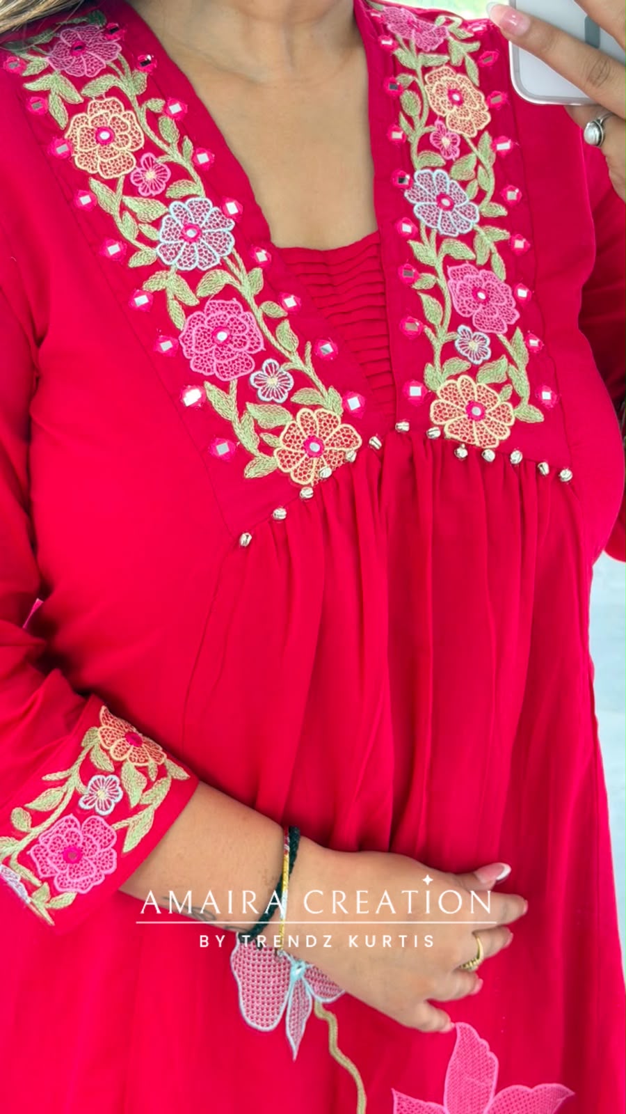 Premium Cotton A line Pattern Beautiful Thread Embroidery Detailing Pant Set