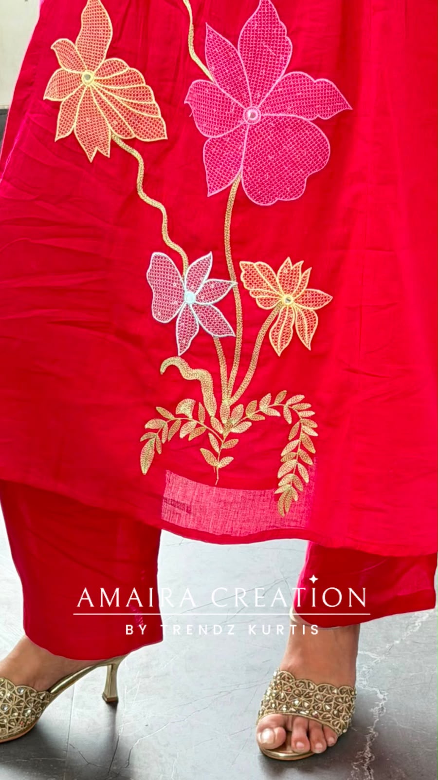 Premium Cotton A line Pattern Beautiful Thread Embroidery Detailing Pant Set