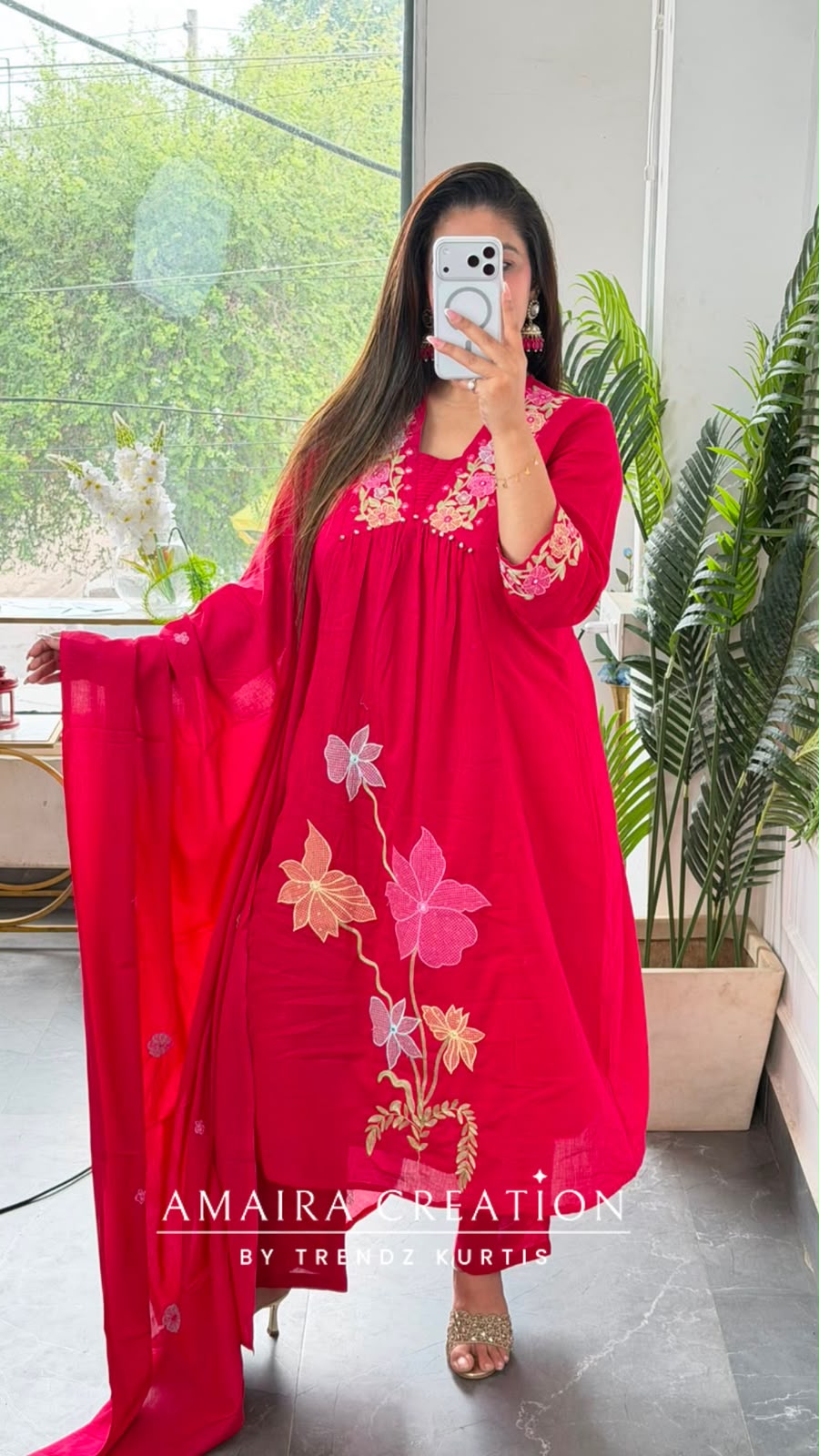 Premium Cotton A line Pattern Beautiful Thread Embroidery Detailing Pant Set