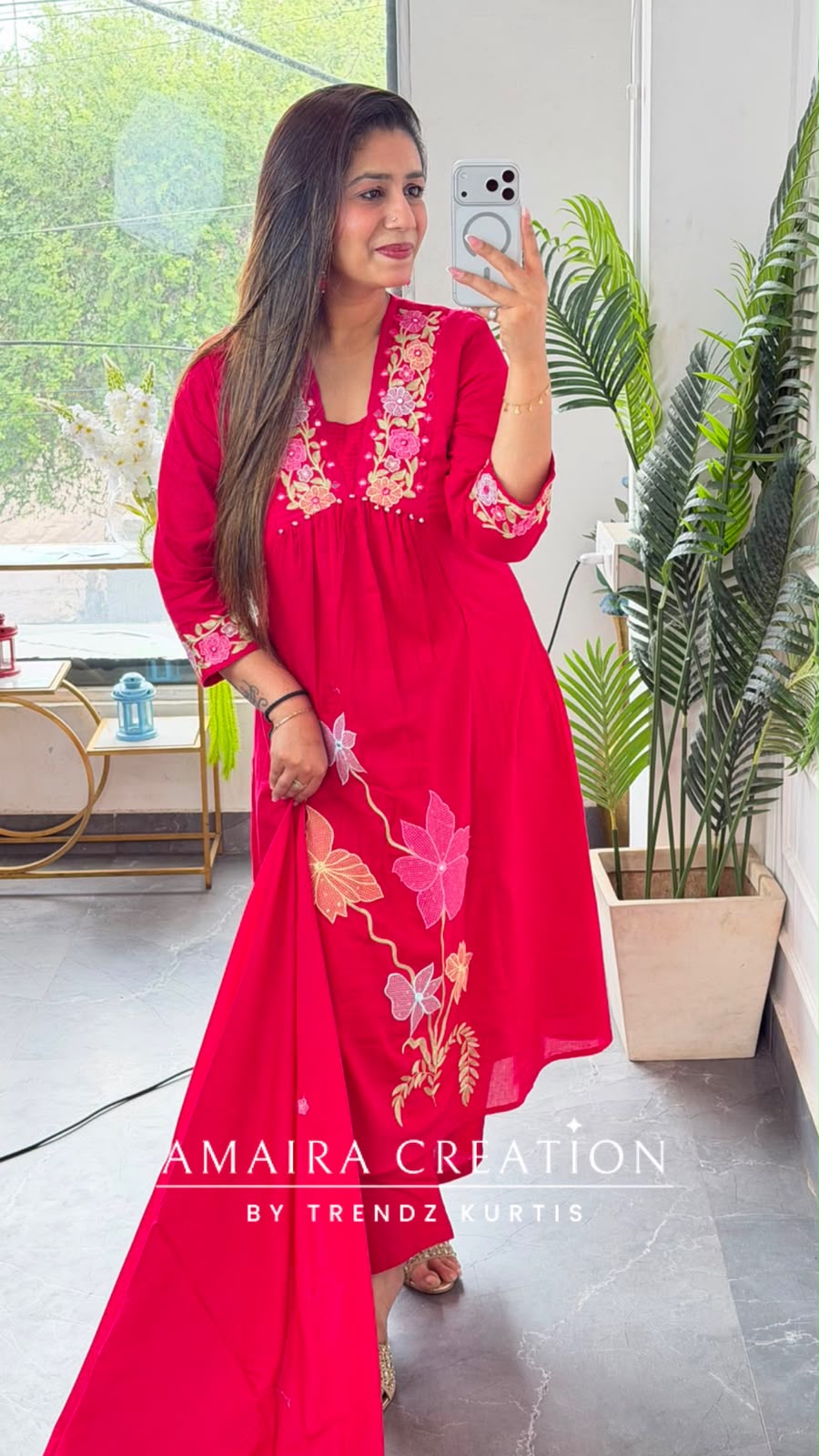 Premium Cotton A line Pattern Beautiful Thread Embroidery Detailing Pant Set