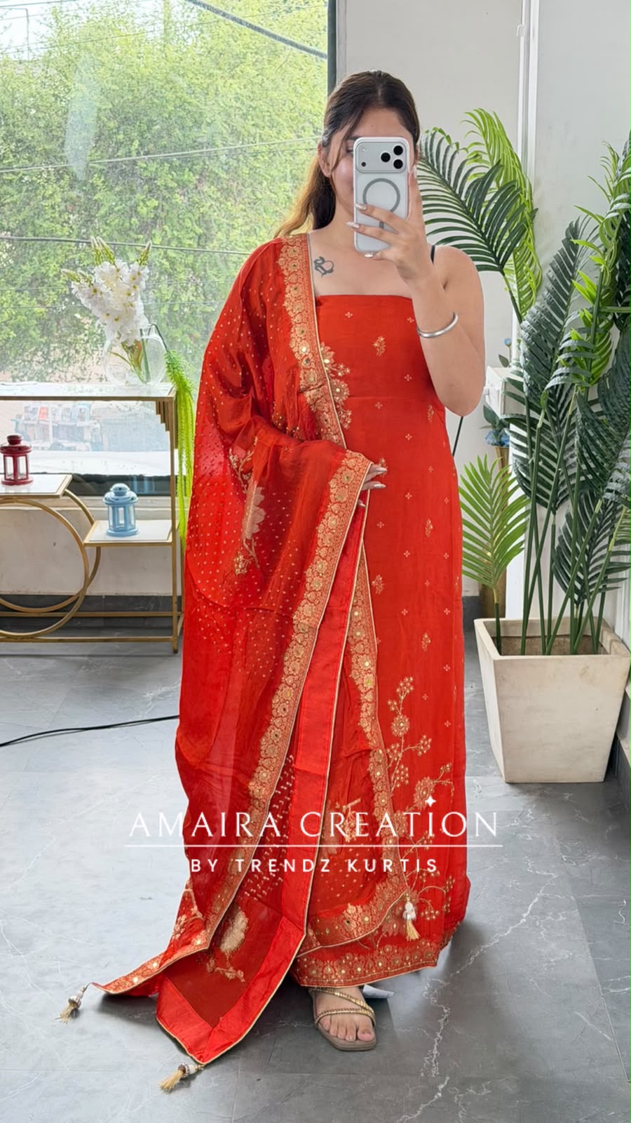 Premium Silk Orange Colour Unstitch Suit With Full Heavy Silk Dupatta