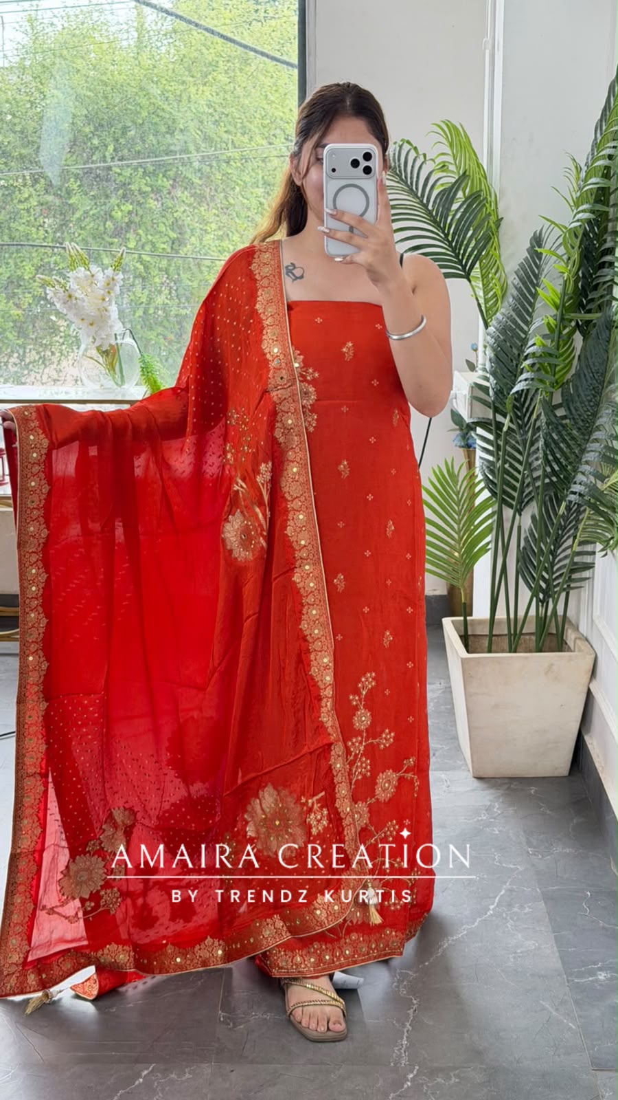 Premium Silk Orange Colour Unstitch Suit With Full Heavy Silk Dupatta
