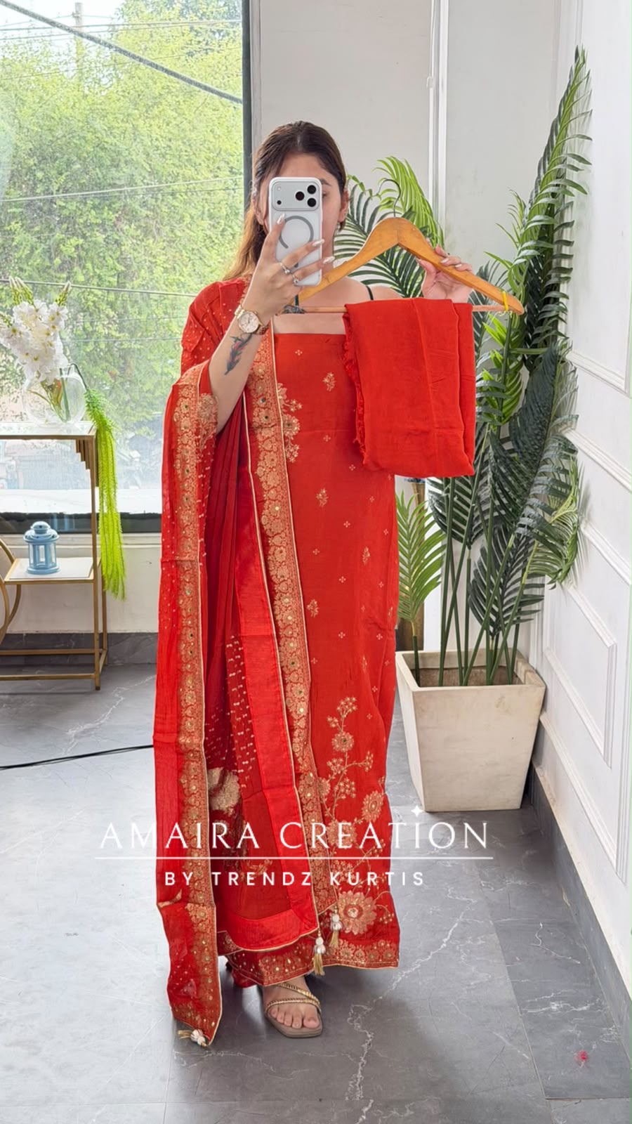 Premium Silk Orange Colour Unstitch Suit With Full Heavy Silk Dupatta
