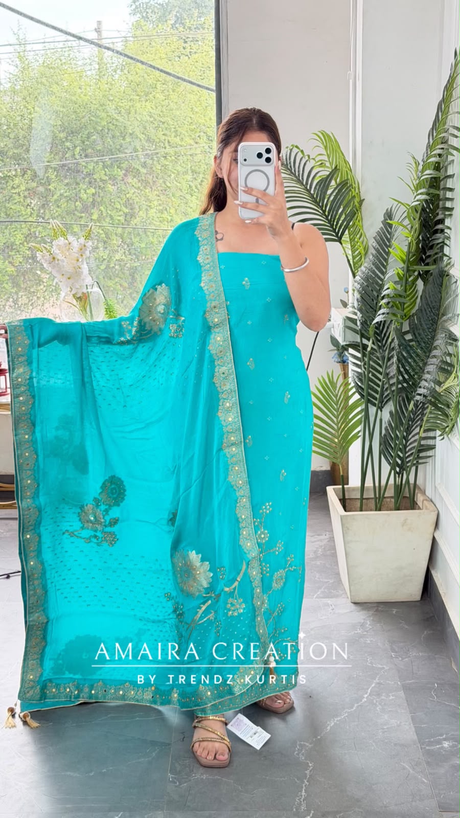 Premium Silk Firozi Colour Unstitch Suit With Full Heavy Silk Dupatta