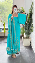 Premium Silk Firozi Colour Unstitch Suit With Full Heavy Silk Dupatta