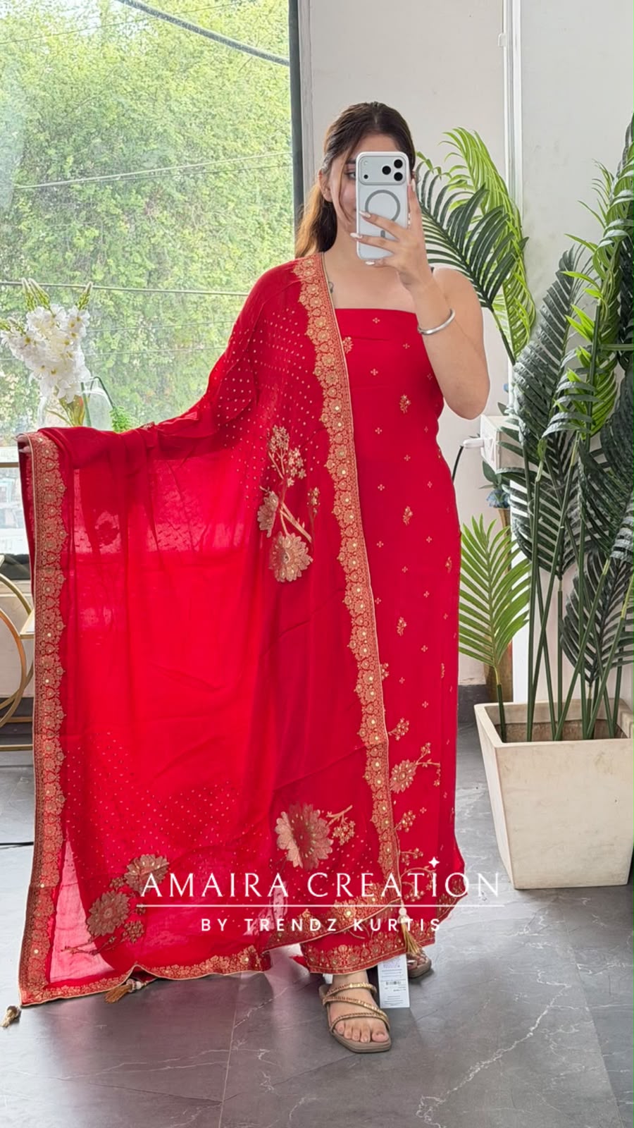 Premium Silk Red Colour Unstitch Suit With Full Heavy Silk Dupatta Rs 3400