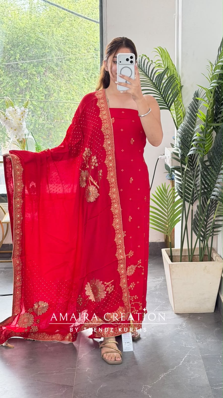 Premium Silk Red Colour Unstitch Suit With Full Heavy Silk Dupatta Rs 3400