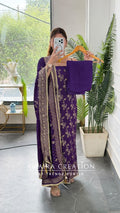 Premium Chinnon Purple Colour Unstitch Suit With Beautiful Chinnon Dupatta