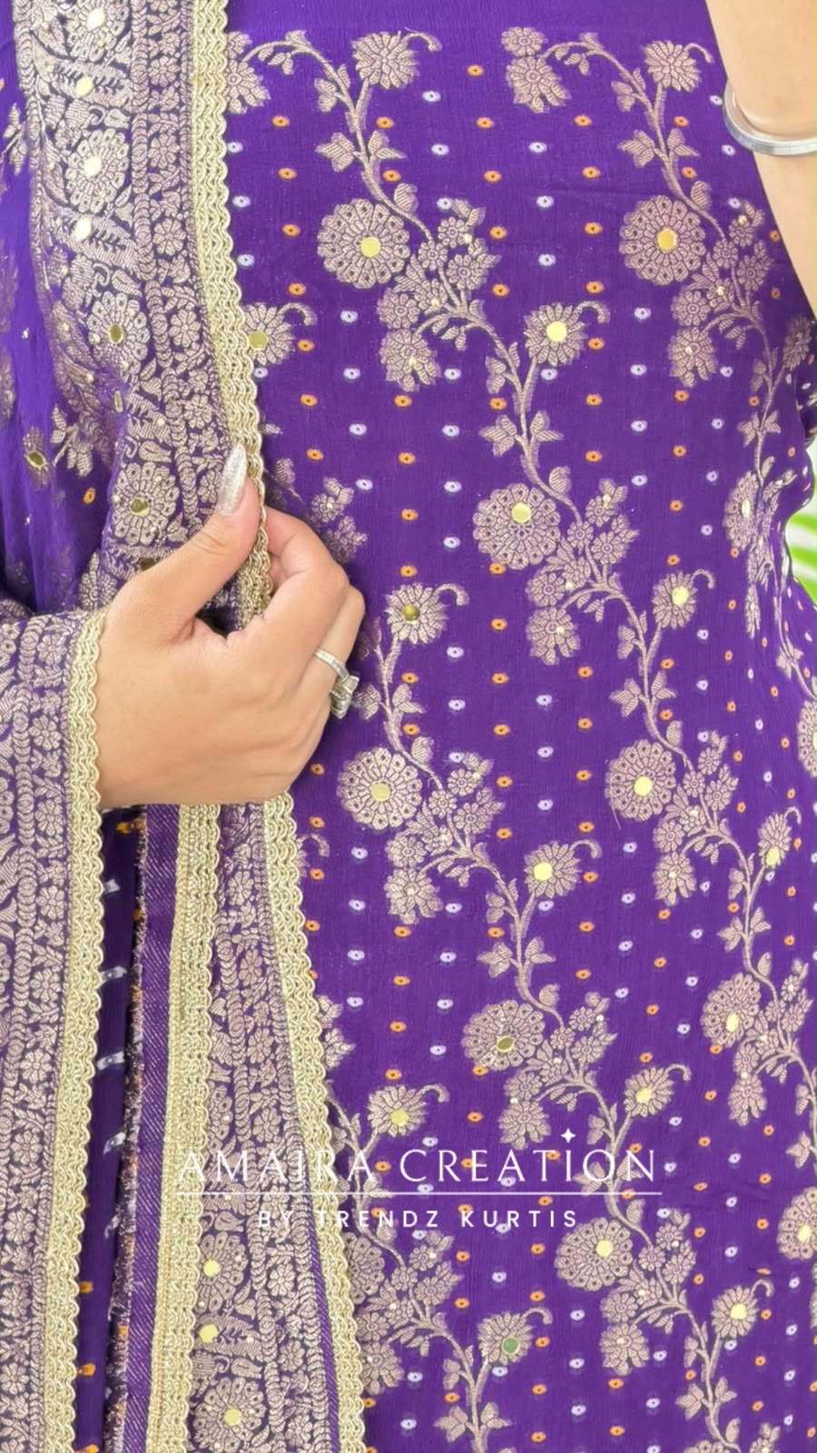 Premium Chinnon Purple Colour Unstitch Suit With Beautiful Chinnon Dupatta