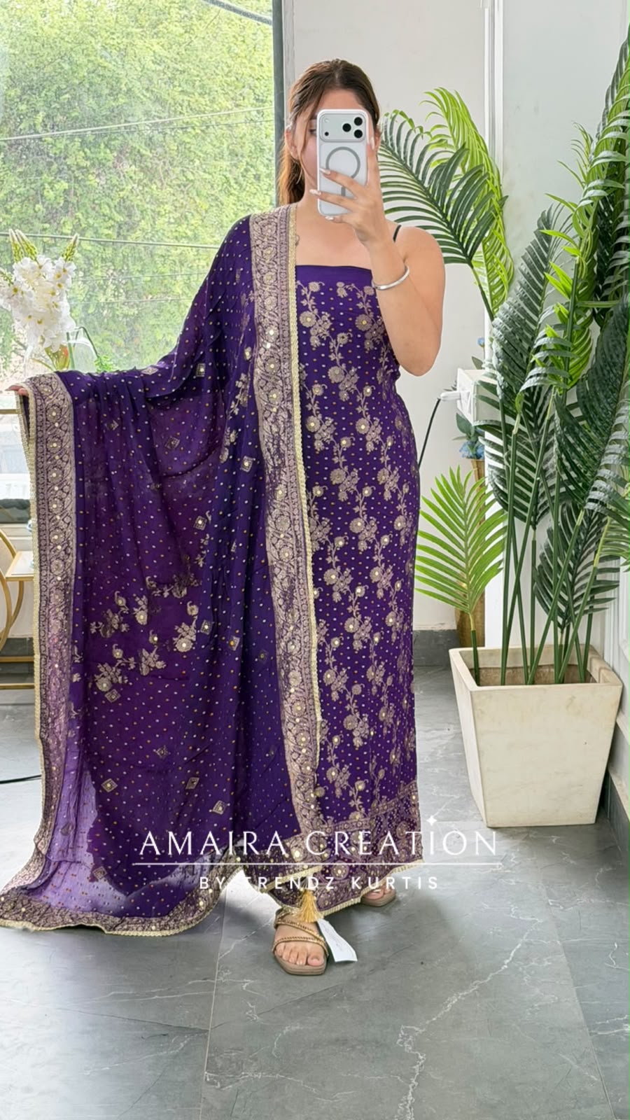Premium Chinnon Purple Colour Unstitch Suit With Beautiful Chinnon Dupatta