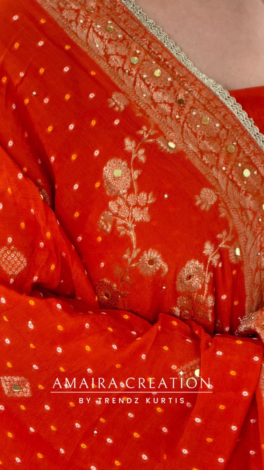 Premium Chinnon Orange Colour Unstitch Suit With Beautiful Chinnon Dupatta