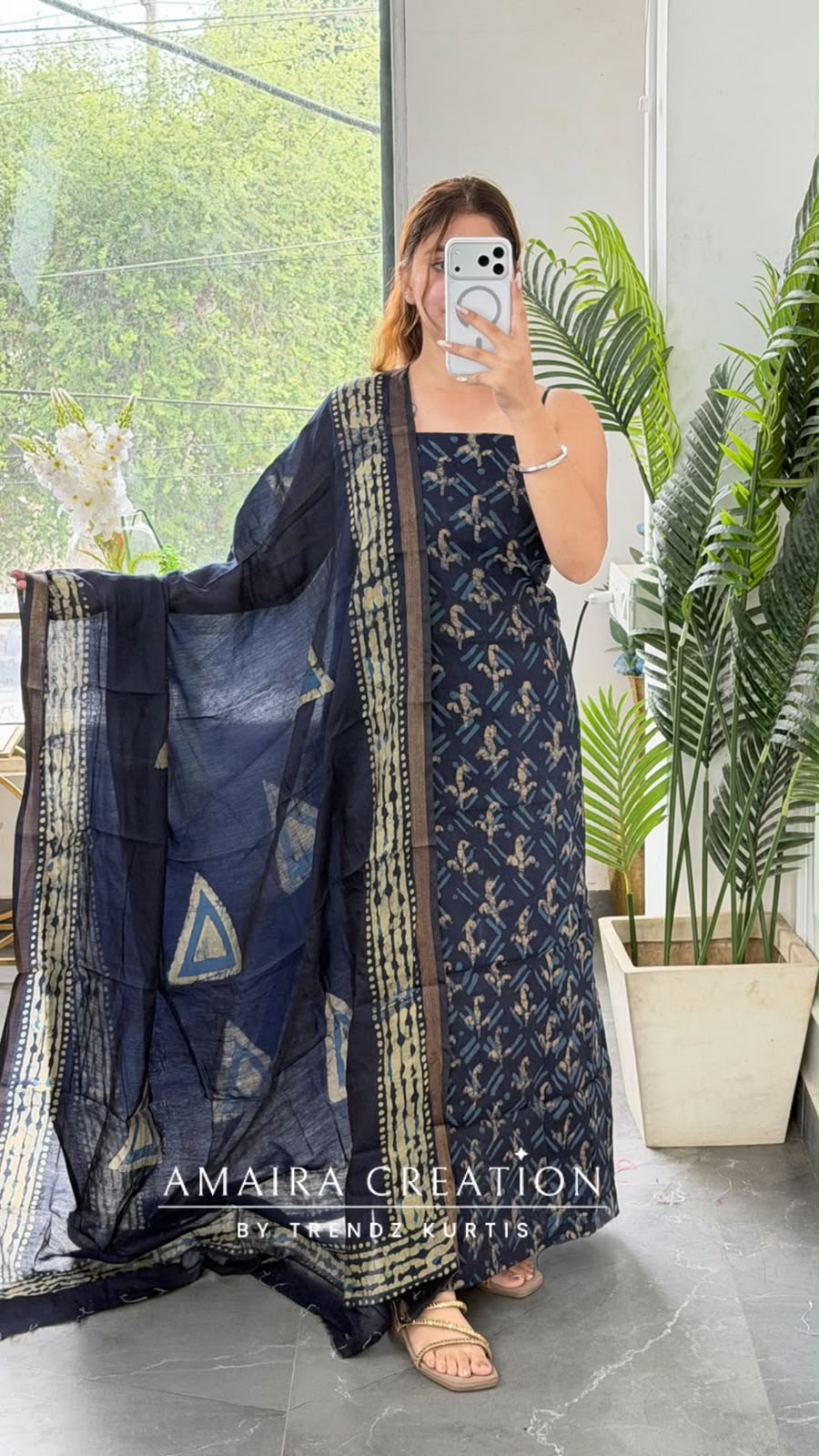Premium Cotton Navy Blue Colour Unstitch Suit (print 1)