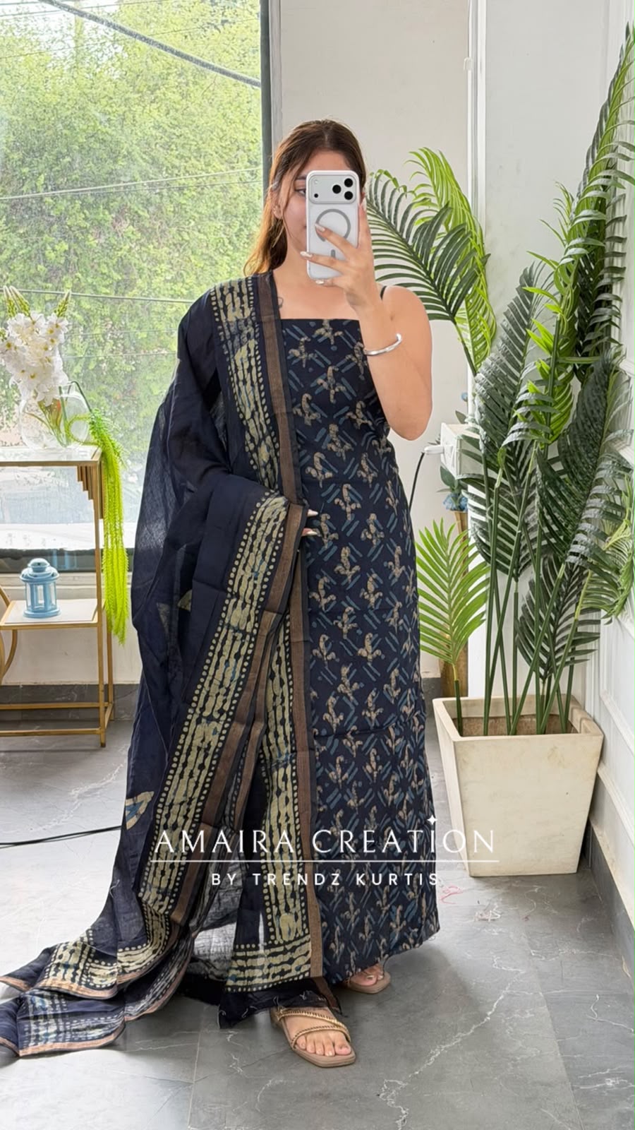 Premium Cotton Navy Blue Colour Unstitch Suit (print 1)