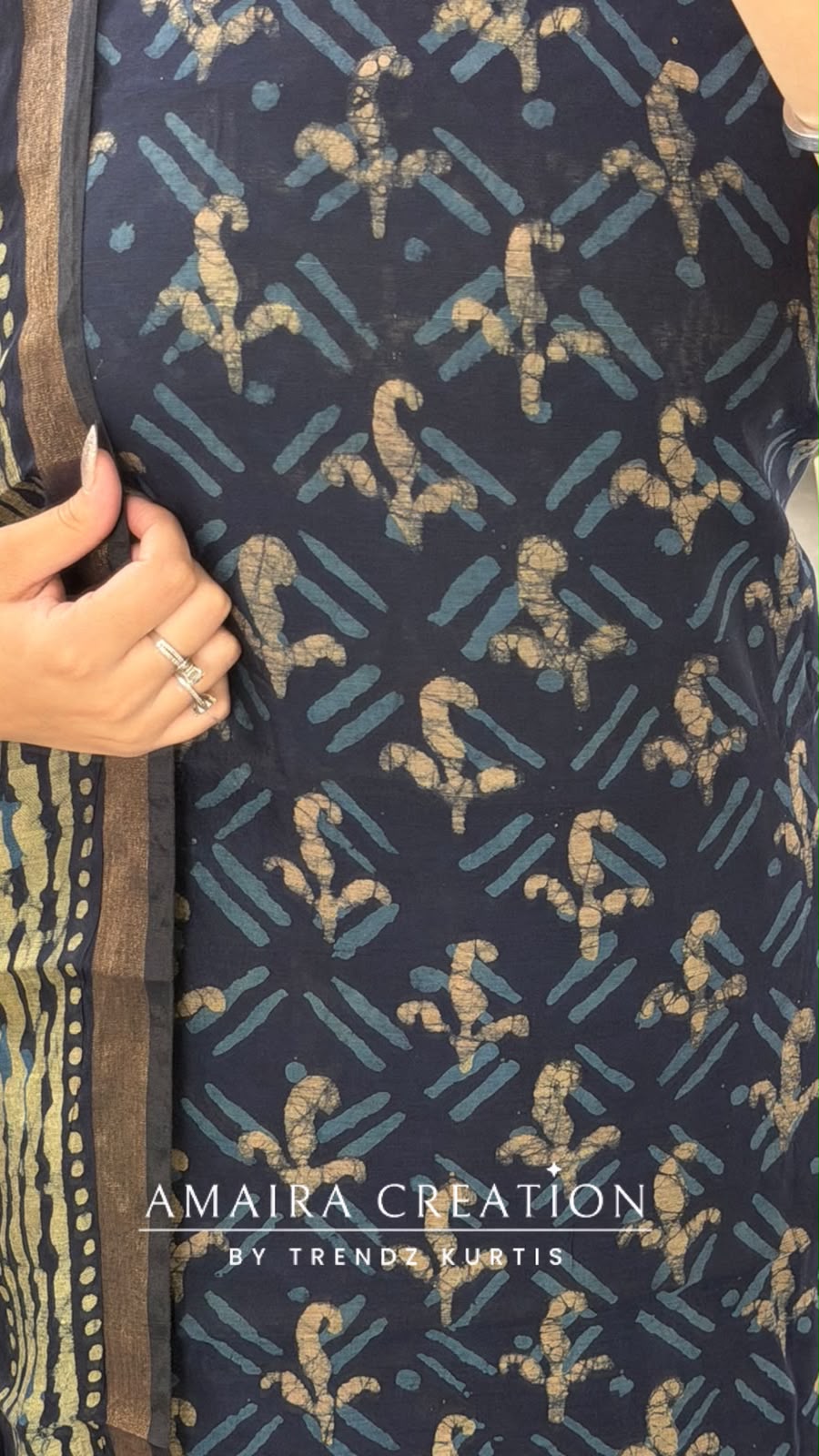Premium Cotton Navy Blue Colour Unstitch Suit (print 1)
