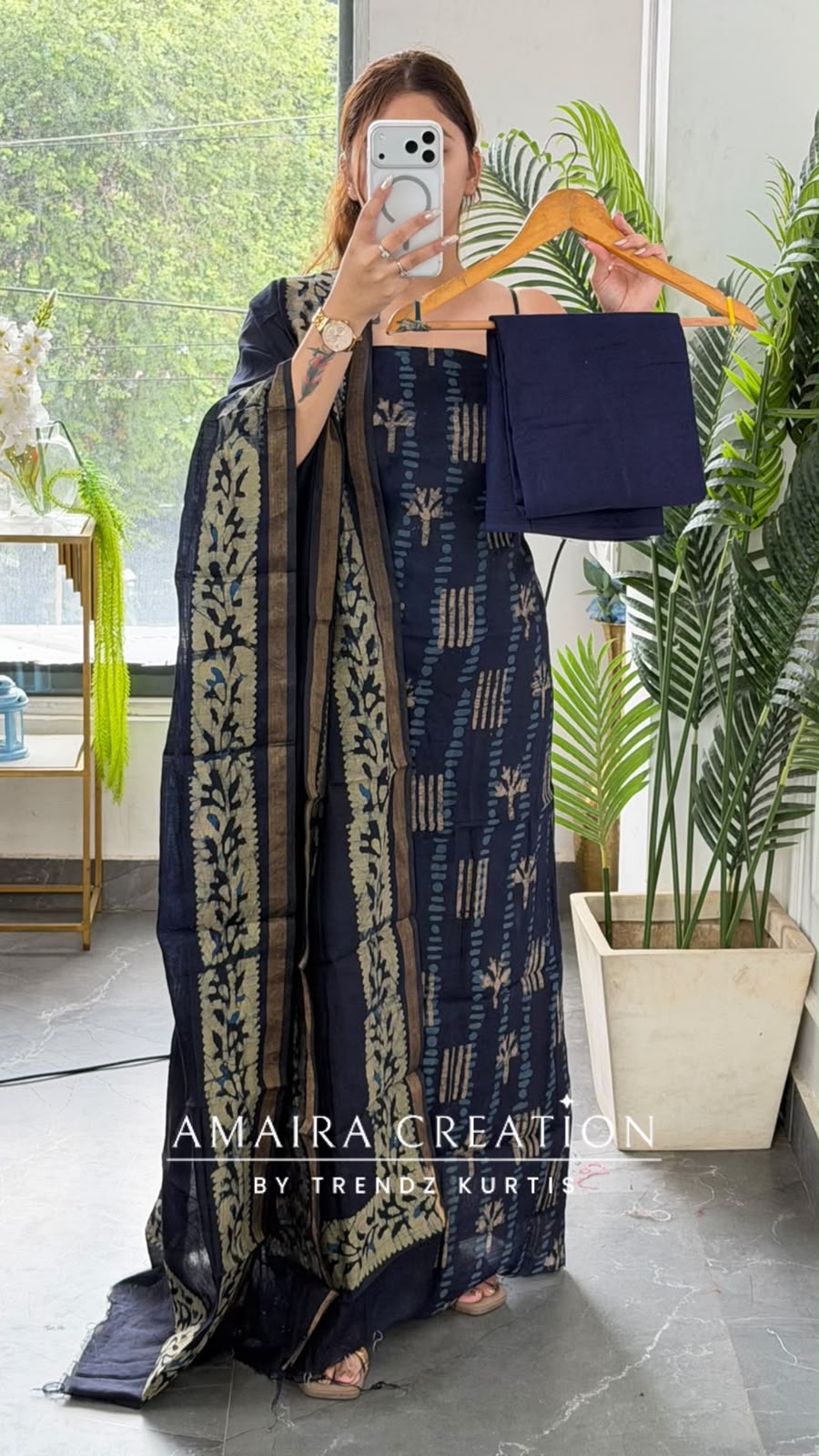 Premium Cotton Navy Blue Colour Unstitch Suit (print 2)