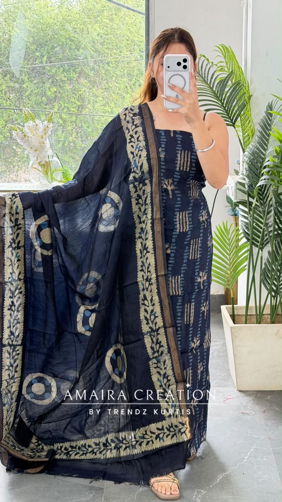 Premium Cotton Navy Blue Colour Unstitch Suit (print 2)