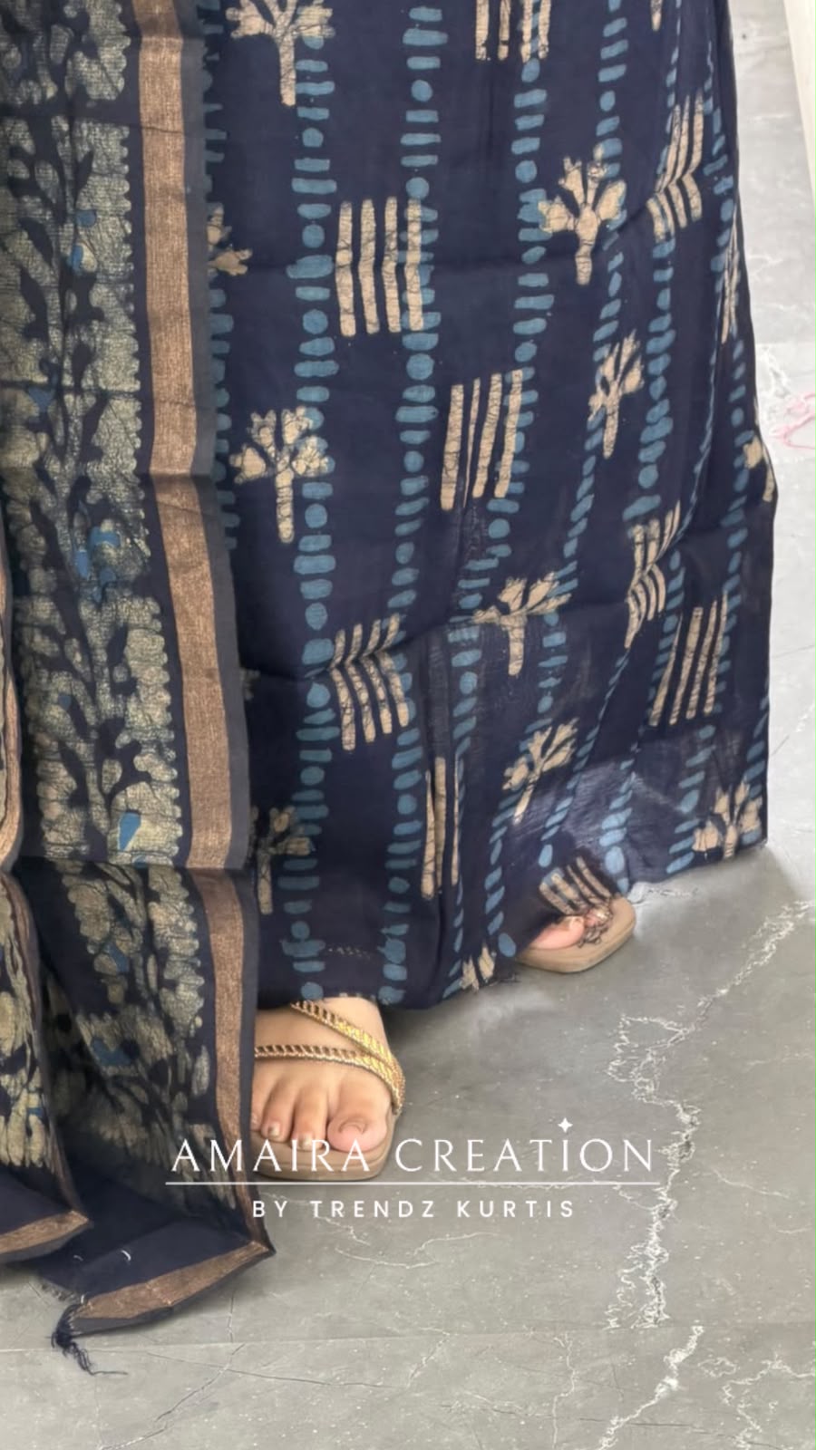 Premium Cotton Navy Blue Colour Unstitch Suit (print 2)