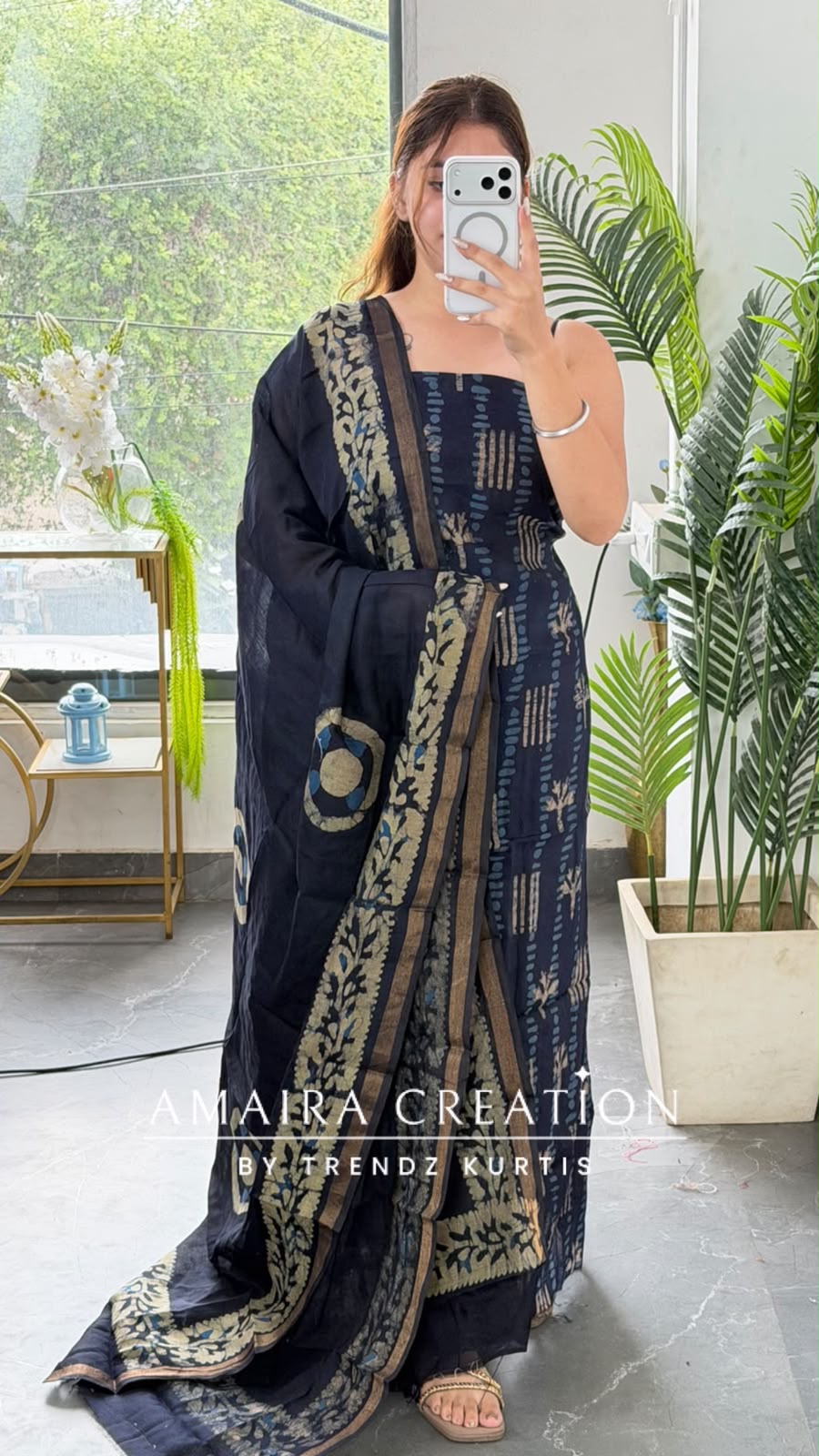 Premium Cotton Navy Blue Colour Unstitch Suit (print 2)