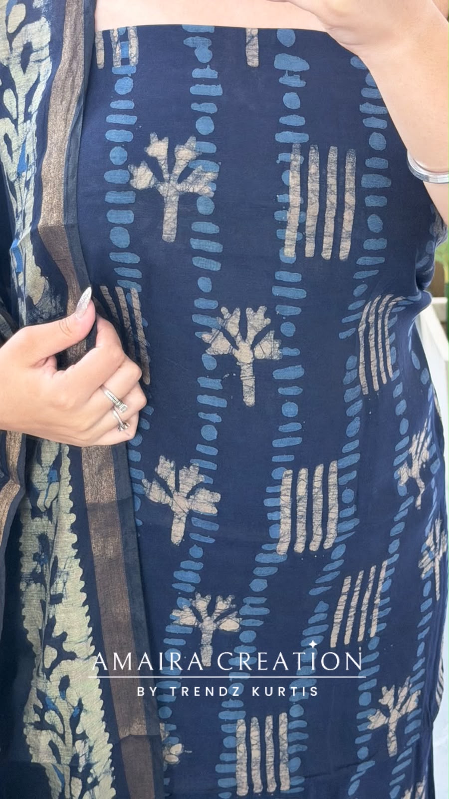 Premium Cotton Navy Blue Colour Unstitch Suit (print 2)