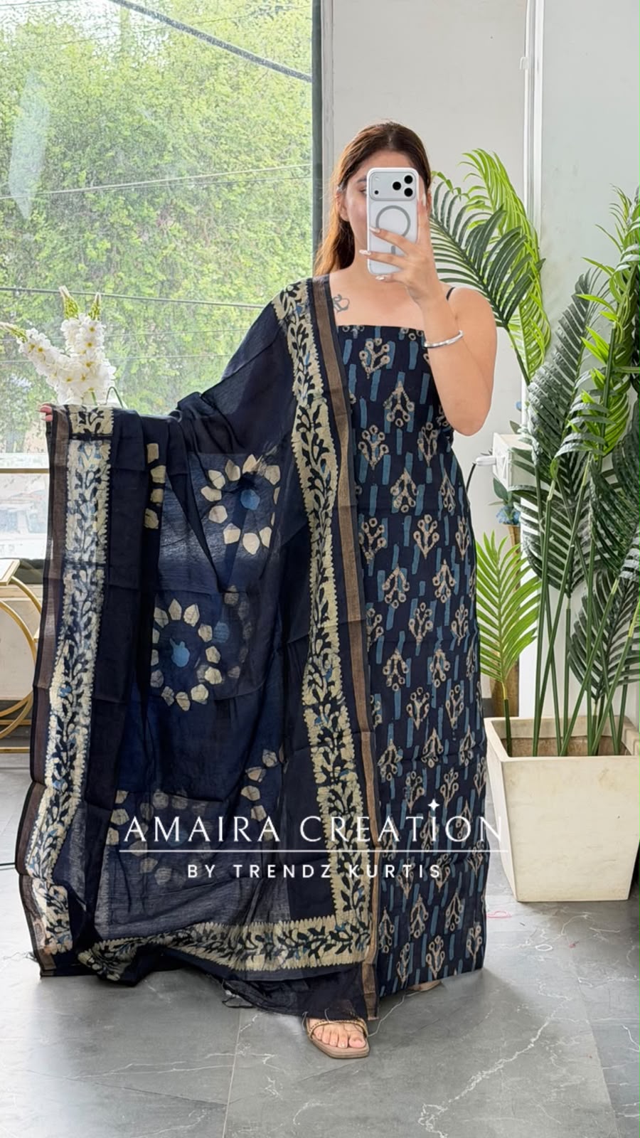 Premium Cotton Navy Blue Colour Unstitch Suit (print 3)