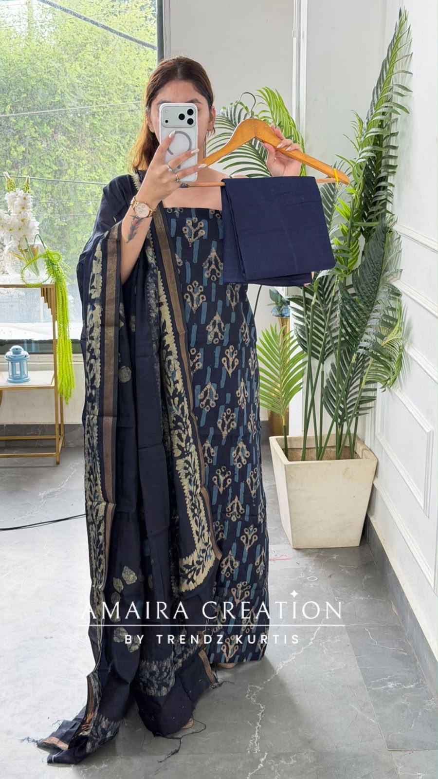 Premium Cotton Navy Blue Colour Unstitch Suit (print 3)