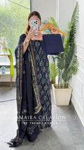 Premium Cotton Navy Blue Colour Unstitch Suit (print 3)
