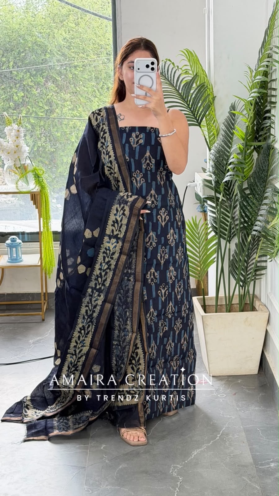 Premium Cotton Navy Blue Colour Unstitch Suit (print 3)