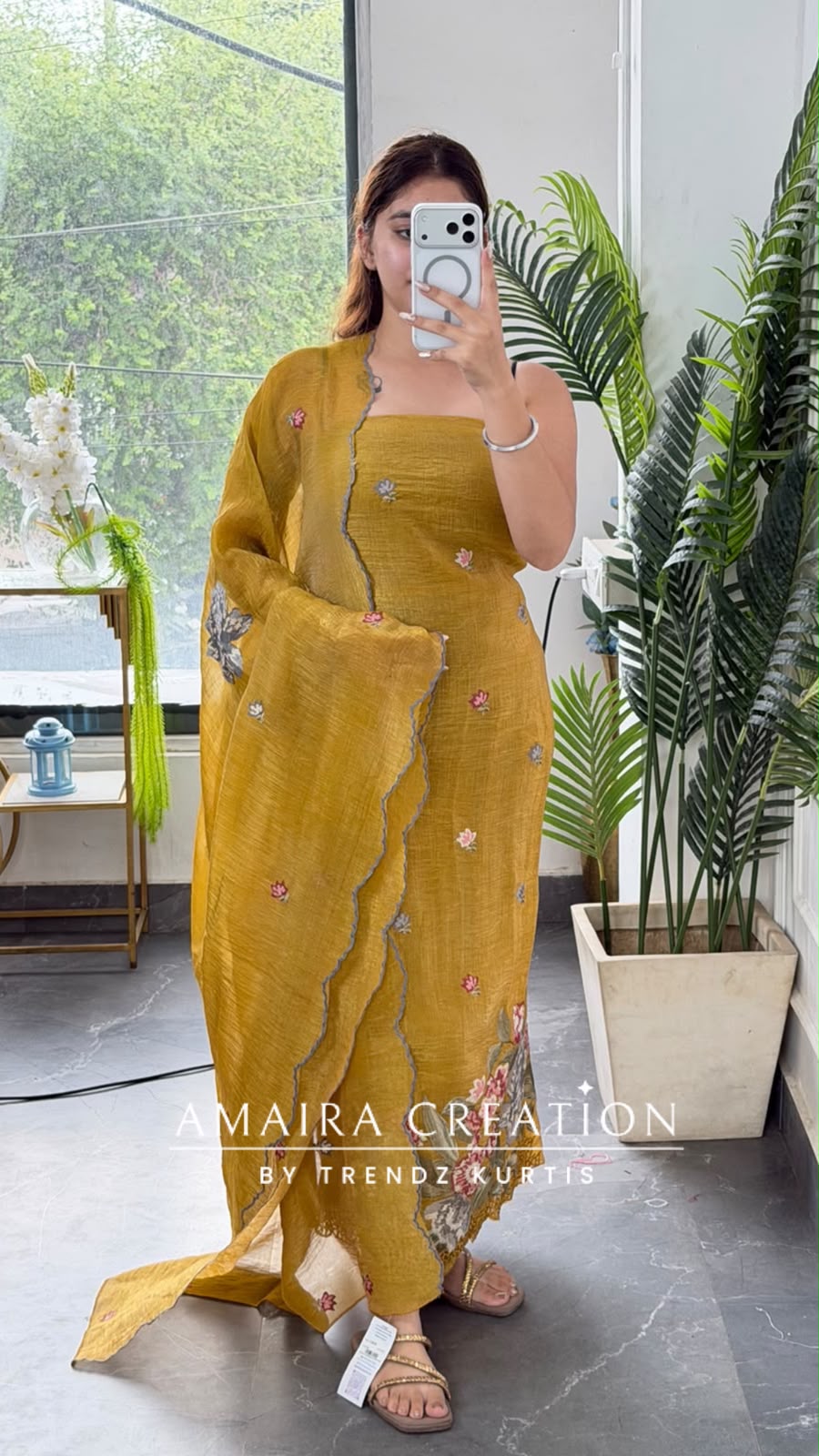 Premium Fendy Fabric Mustard Colour Multi Colour Embroidered  Unstitch Suit