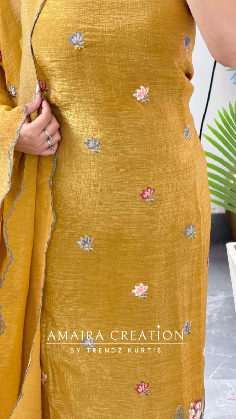Premium Fendy Fabric Mustard Colour Multi Colour Embroidered  Unstitch Suit