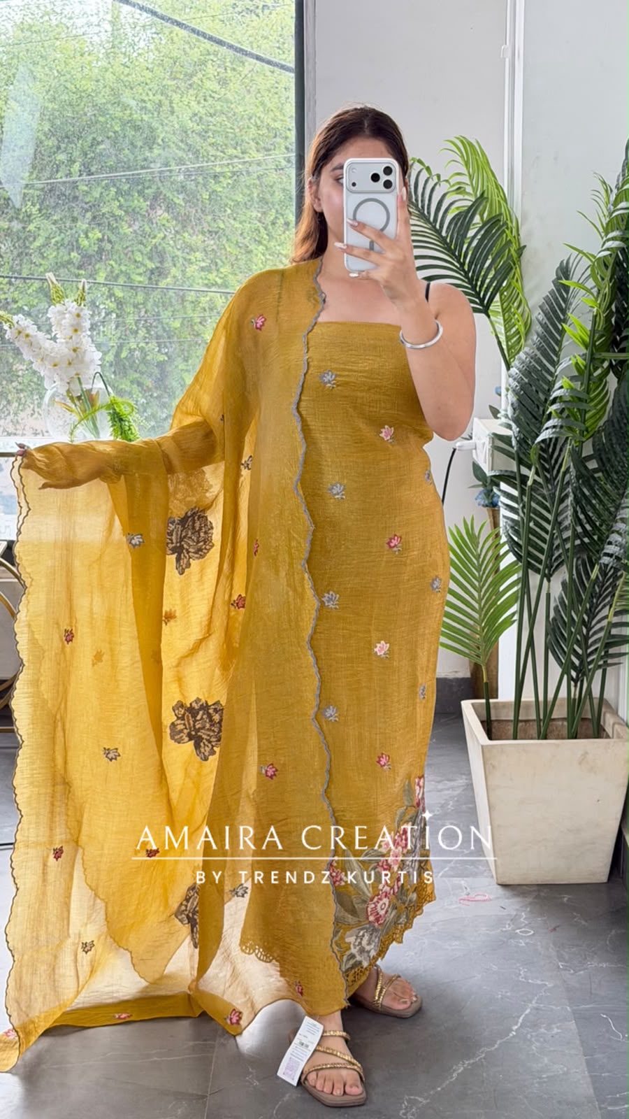 Premium Fendy Fabric Mustard Colour Multi Colour Embroidered  Unstitch Suit