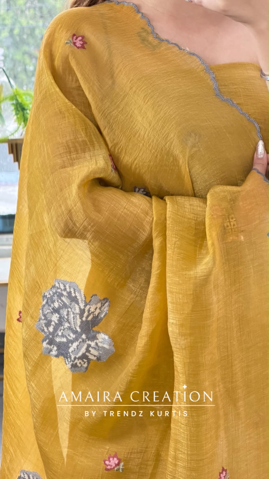Premium Fendy Fabric Mustard Colour Multi Colour Embroidered  Unstitch Suit