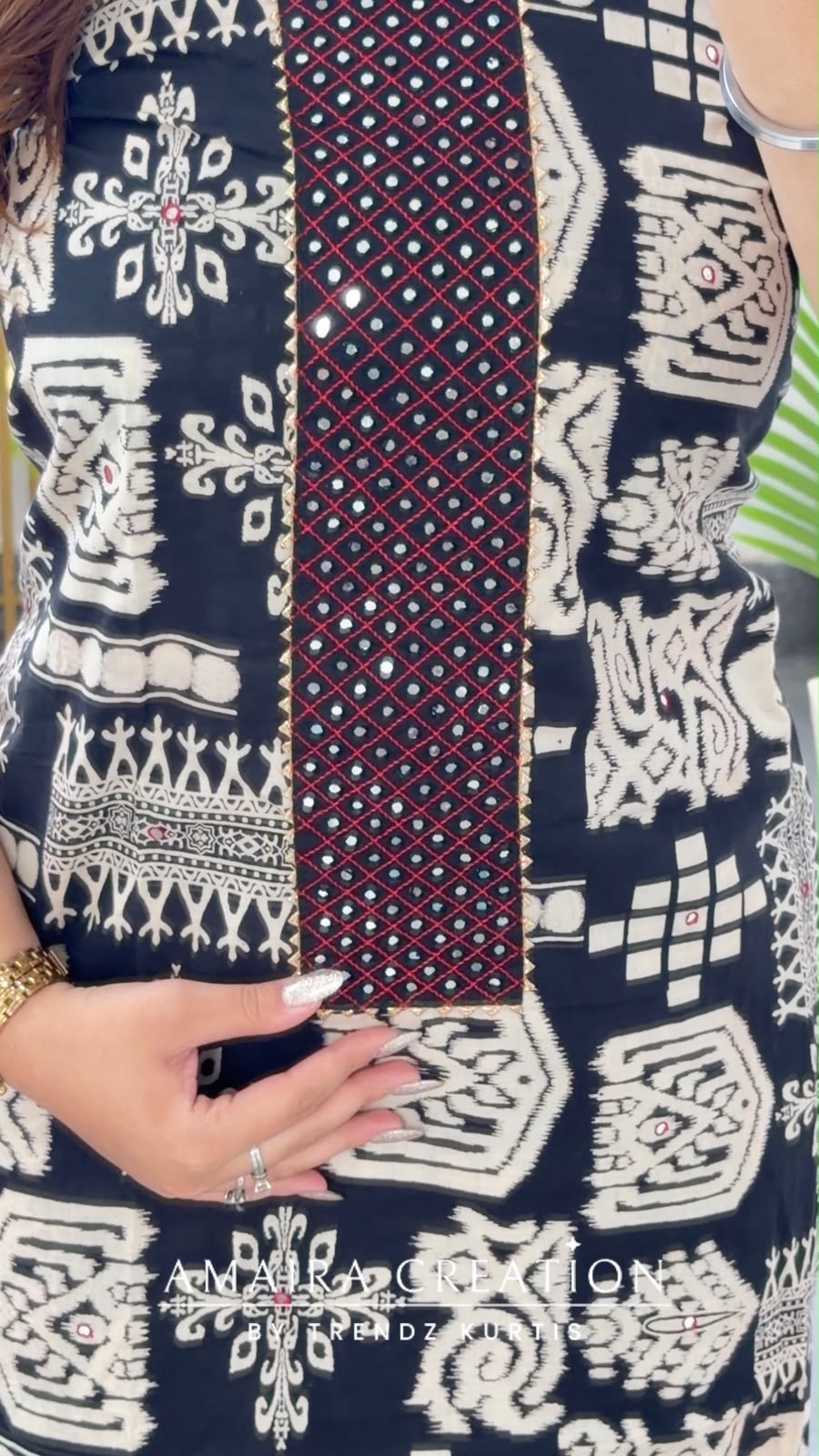 Premium Cotton Black n Beige Colour With Red Colour Bandhni Print Dupatta
