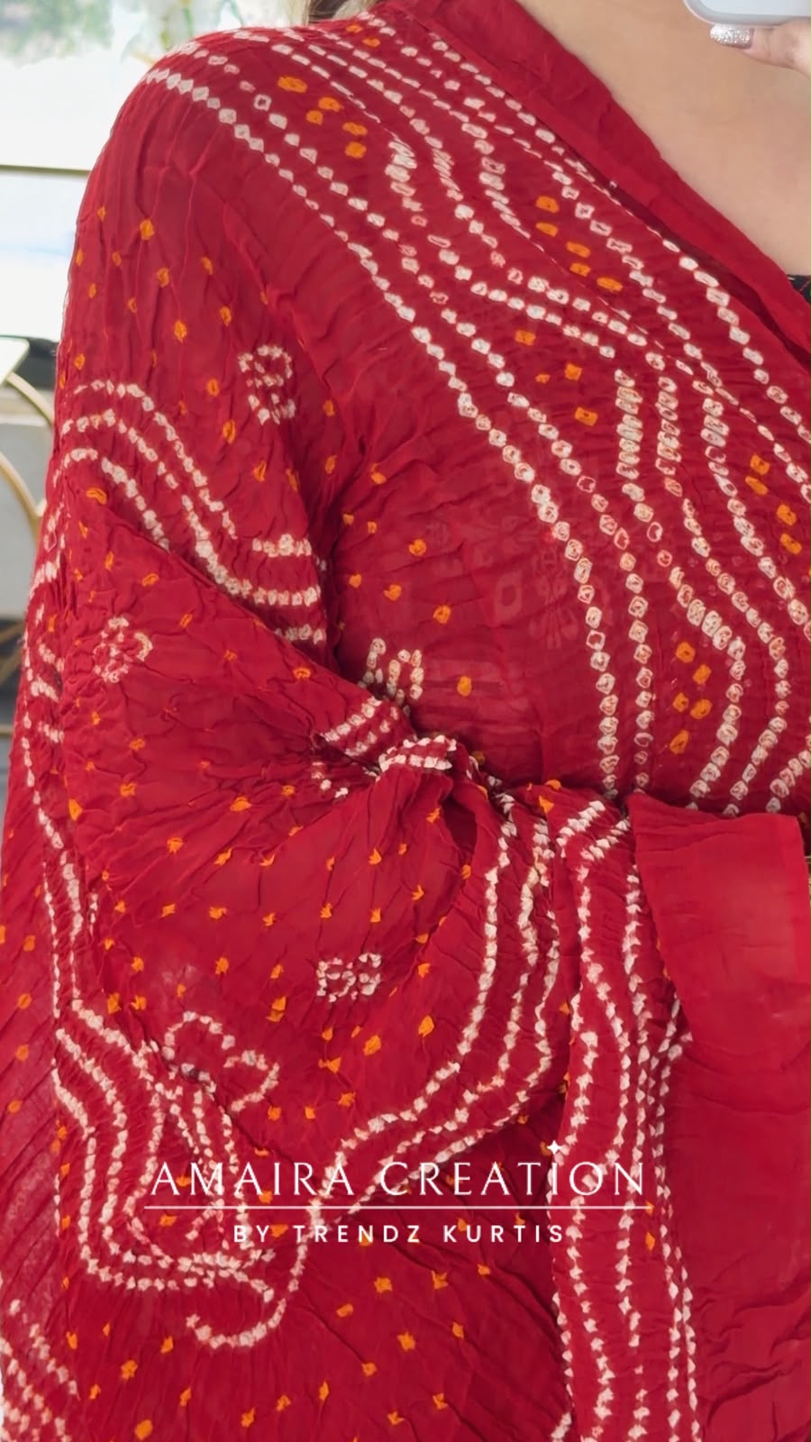 Premium Cotton Black n Beige Colour With Red Colour Bandhni Print Dupatta