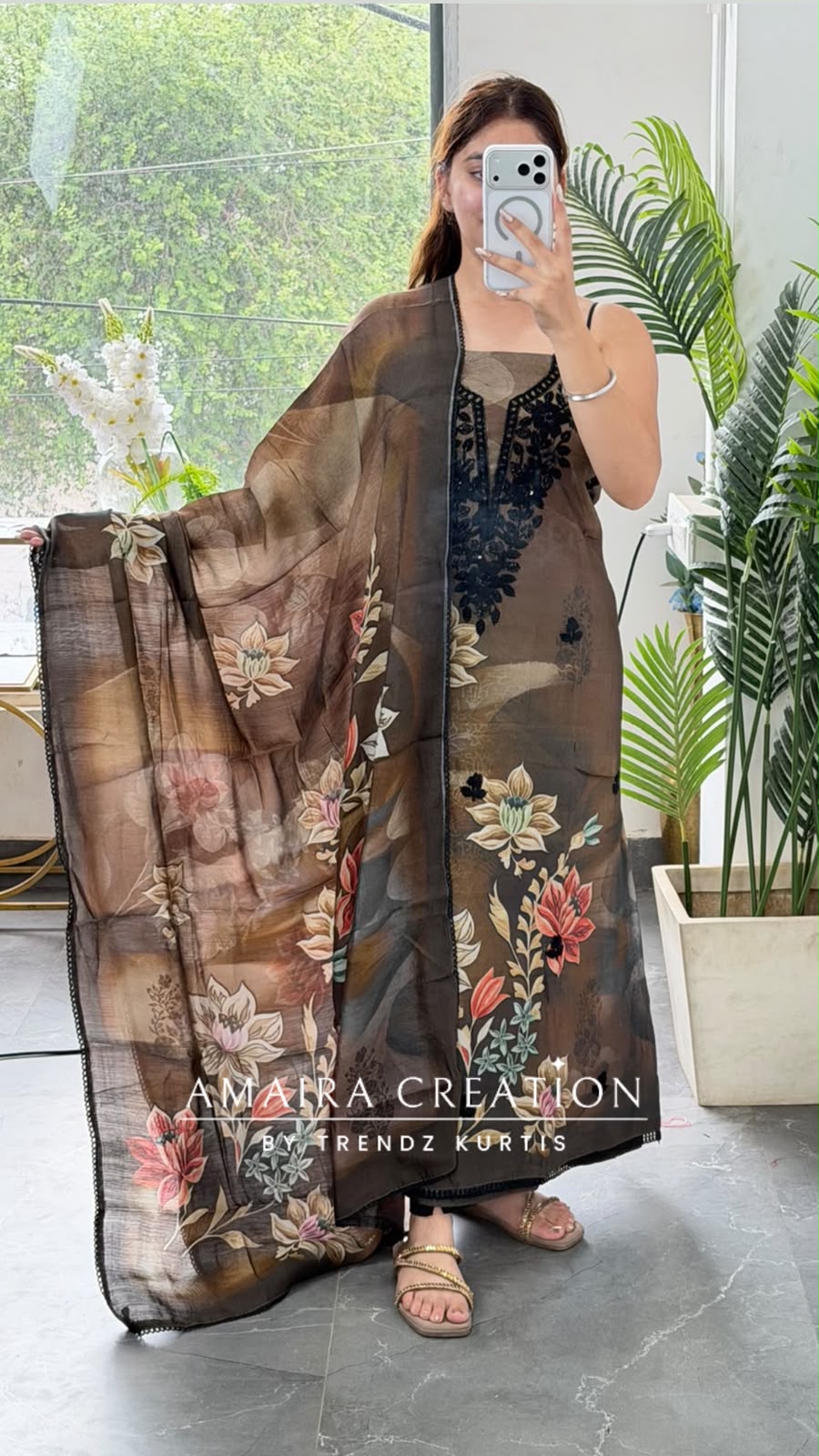 Premium Muslin Brown Colour Beautiful Work Detailing Unstitch Suit