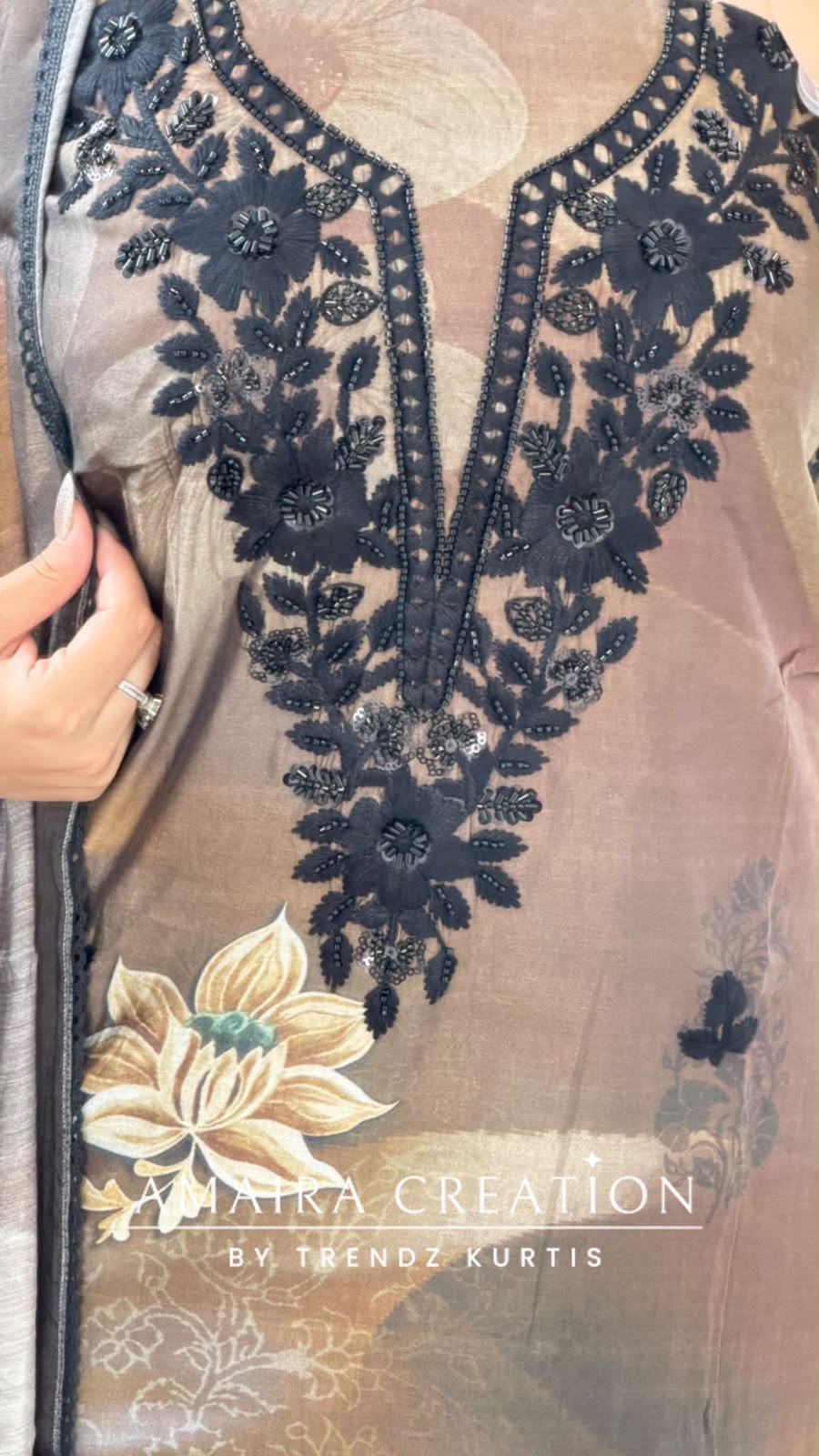 Premium Muslin Brown Colour Beautiful Work Detailing Unstitch Suit