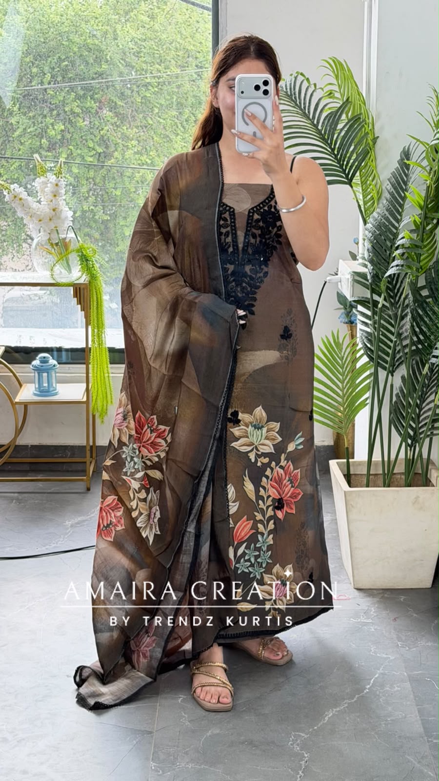 Premium Muslin Brown Colour Beautiful Work Detailing Unstitch Suit