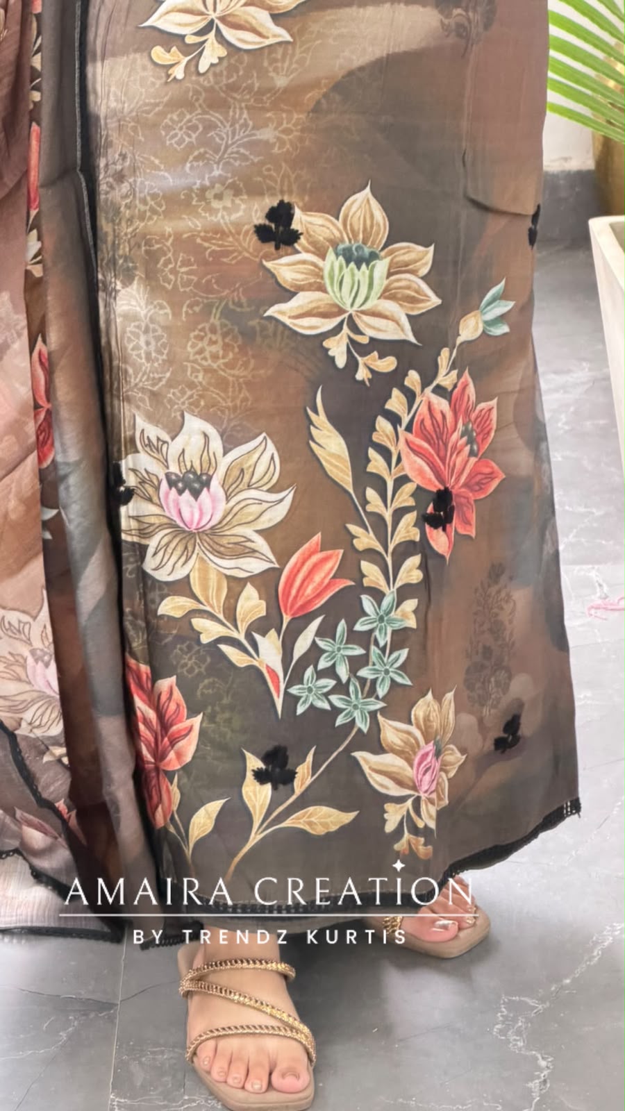 Premium Muslin Brown Colour Beautiful Work Detailing Unstitch Suit