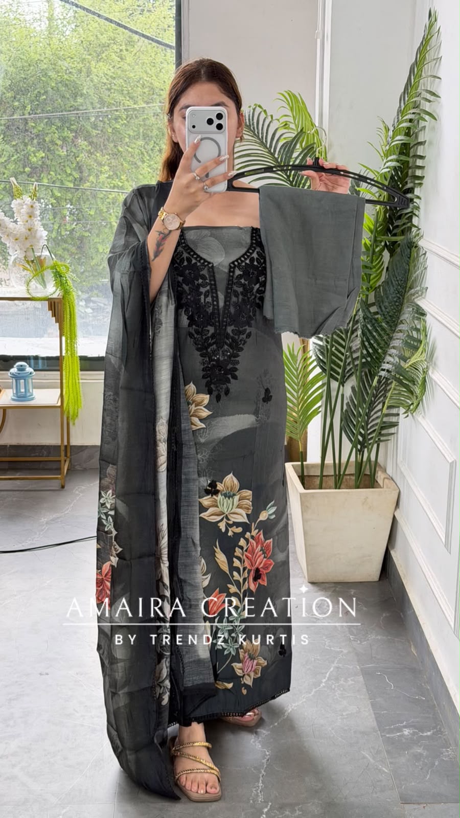 Premium Muslin Black Grey  Colour Beautiful Work Detailing Unstitch Suit