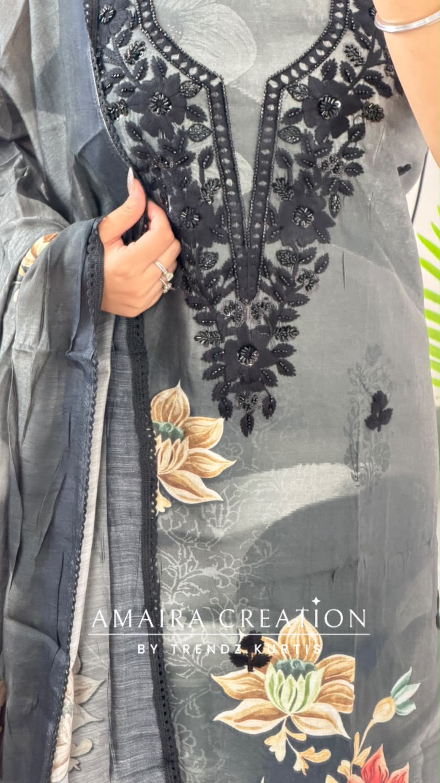 Premium Muslin Black Grey  Colour Beautiful Work Detailing Unstitch Suit