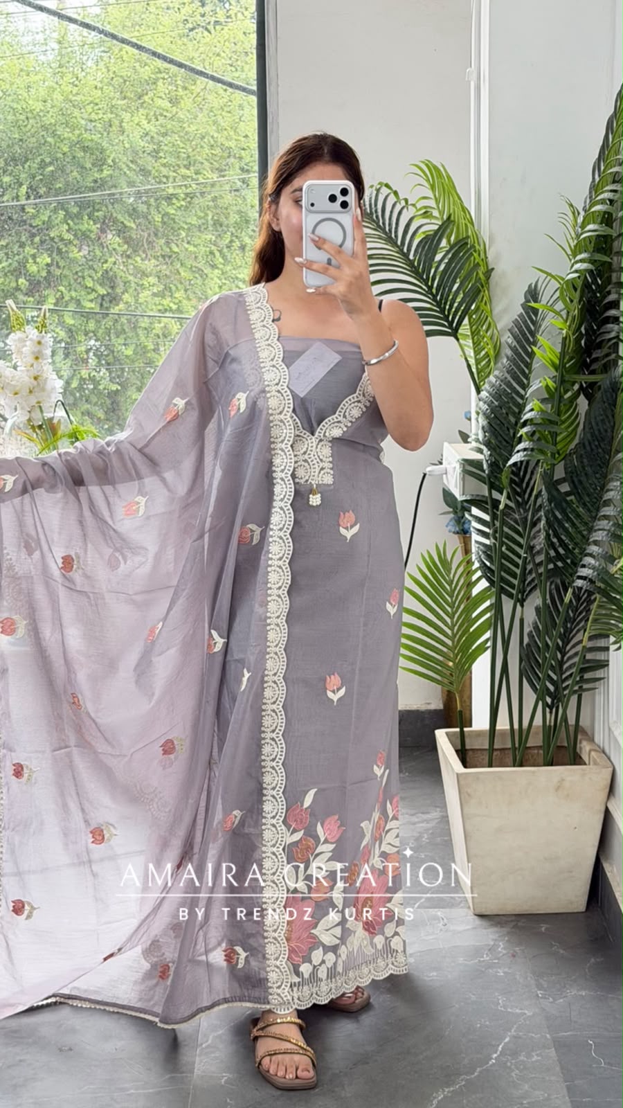 Premium Muslin Pigeon Colour Beautiful Embroidered Unstitch Suit